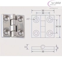 ציר מתכתי אבץ גימור ניקל 50*50 ממ. מרכזי חורים 30*30 ממ. עובי 6 ממ 
