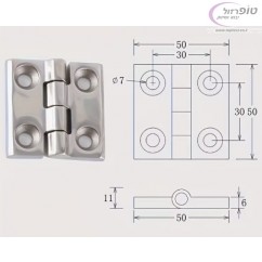 ציר מתכתי אבץ גימור ניקל 50*50 ממ. מרכזי חורים 30*30 ממ. עובי 6 ממ 